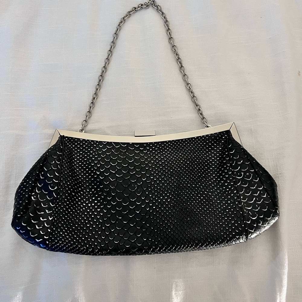 New York & Company Black Clutch with Silver Chain - Picture 2 of 3